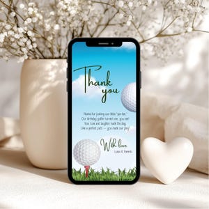Hole in One Thank You E-Vite | Golf First Birthday Mobile Template | Editable Canva Ecard | Boy Birthday Digital Par-Tee | Mobile 1080x1920