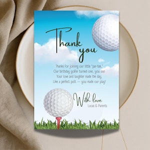 Hole in One Thank You Card Boy | Golf First Birthday Printable Template | Editable Canva 5x7 | Blue Green Party Digital Download | 1st Golf