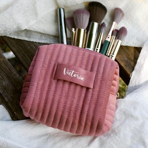 Personalized Bridesmaid Gift, Velvet Makeup Bag, Custom Name Pouch, Birthday Gift, Party Gift, Travel Makeup Bag, Velvet Toiletry Bag