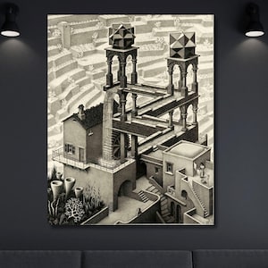 Impresión en lienzo de M.C. Escher sobre la relatividad: arte surrealista de ilusión óptica