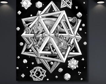 Stampa su tela "Relatività" di M.C. Escher: surreale illusione ottica da parete