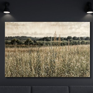 Wildflower Field Canvas: Vintage Botanical Landscape Art