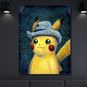 Pikachu Van Gogh Ready To Hang Canvas,Van Gogh Pikachu,Print,Pikachu Van Gogh Art canvas,Pokemon Inspired Wall Decor,Cute Anime Fan Gift