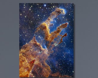 Skapelsens pelare Rymdtryck – James Webb-teleskop 2022-bild | Kosmisk nebulosa-väggkonst, galaxposter, astronomisk konstdekor