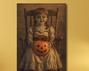 Creepy Annabelle Halloween Art Print | Haunted Doll Wall Decor | Spooky Horror Movie Poster | Gothic Home Decoration | Witchy Halloween Gift