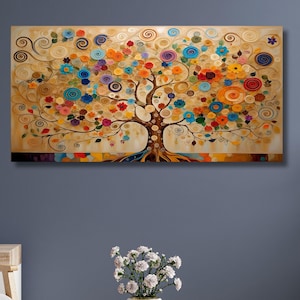 Tree of Life Gustav Klimt style Canvas Wall Art Stained Glass Print Stained Glass Canvas, Celtic Wall Art Norse Mythology Art Celtic Artwork