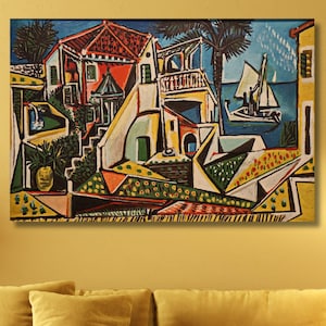Pablo Picasso Mediterranean Landscape Poster,Canvas Wall,Abstract Guernica,Inspired Picasso Style Wall,Colorful Expressionist Canvas Modern