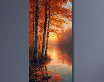 Realistic Autumn Poplar Forest Watercolor Print | Golden Sunset Landscape | Cozy Fall Wall Art |Warm Nature Illustration