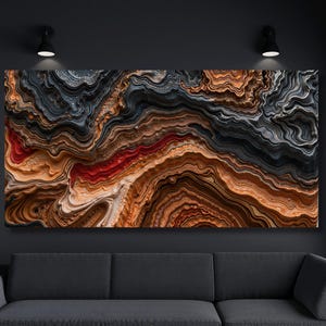 Natürliche Holz Textur Print, Housewarming Geschenk Kunst Abstrakte Wellen Leinwand Wand Kunst Ring, rustikale erdige Große Gemälde Elegante moderne Wanddekoration
