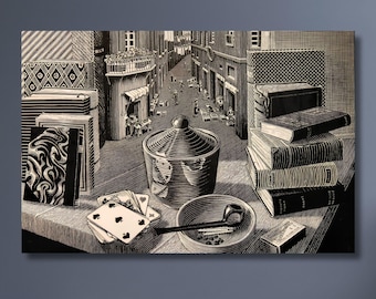 Stampa su tela "Relatività" di M.C. Escher: surreale illusione ottica da parete