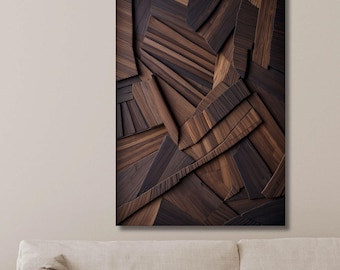 Modern Wood Canvas Wall Art: Abstract 3D Panel, Organic Design