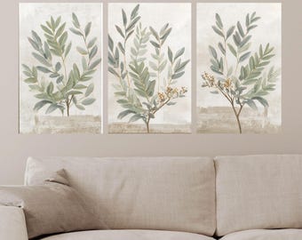 Vintage Botanical Prints,Set of 3 Wall Art with Watercolor Greenery & Golden Floral Oil Paintings,Modern Rustic Nature Decor for Home Office