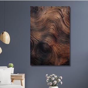 抽象的な波状の木目調ウォールプリント、素朴な自然にインスパイアされたホームデコレーション、リビングルームやオフィスのアクセントに最適なオーガニックな木の質感のポスター。