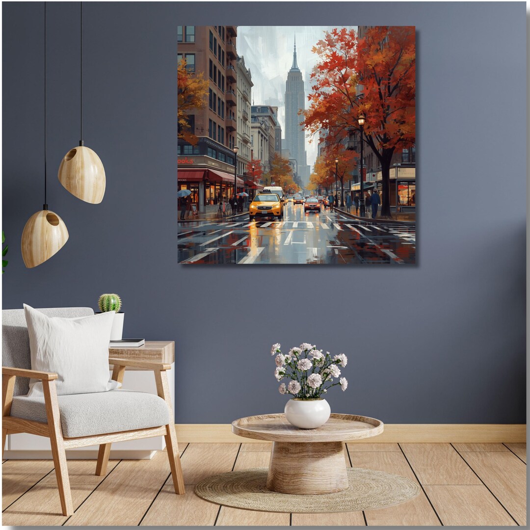 New York City Autumn Street Scene Wall Art, Empire State Building Print ...