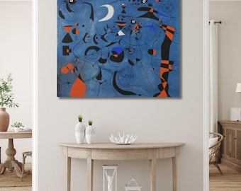 Joan Miro Blue Abstract Canvas Wall Art Print, Surrealism Exhibition Poster, Modern Abstract Home Decor, Colorful Gallery Wall Art