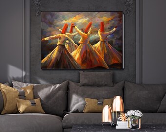 Whirling Dervish Oil Painting Art Print,Islamic Wall Art Decor,Mosque Wall Decor,Islamic Dervish Canvas Wall Art,Extra Large Canvas Wall Art