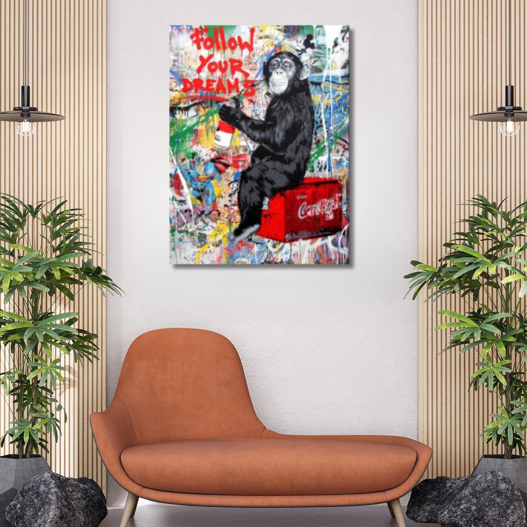 Graffiti Wall Art,follow Your Dreams Banksy Print on Canvas