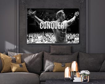Arnold Schwarzenegger Poster,Body Building Canvas,Arnold Schwarzenegger Conquer Motivational Inspirational Office Decor,Man Cave Wall Decor