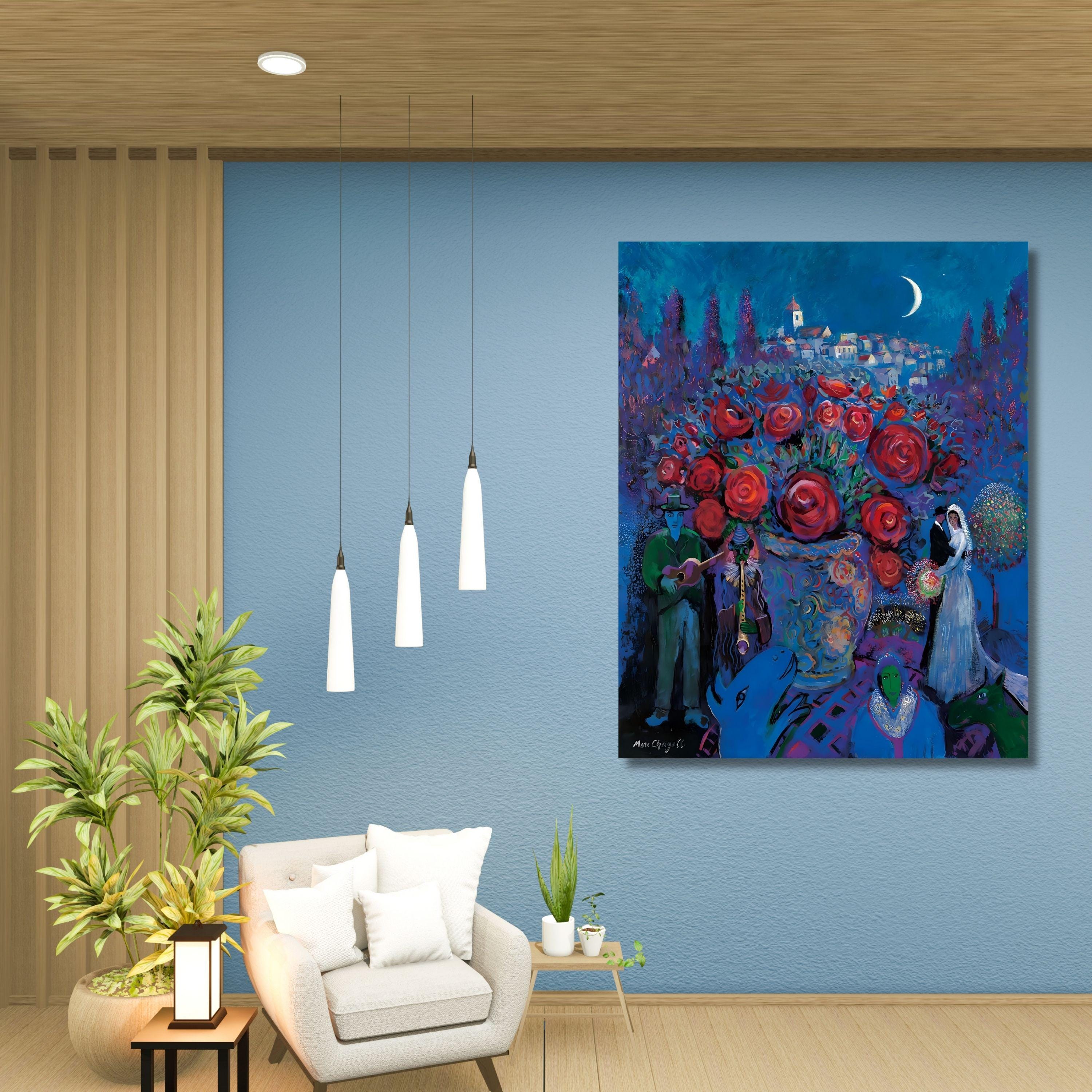 Marc Chagall Wedding Flowers Canvas Print, Romantic Couple Wall