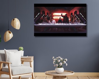 Star Wars Last Supper Canvas Wall Art | Clone Wars Poster | Darth Vader Sci-Fi Print | Starwars Movies Wall Decor | Man Cave Geek Art Print