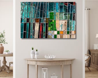 Poster su tela con mosaico astratto / Arte murale moderna in stile espressionista / Stampa di dipinti a mosaico colorato / Decorazione per la casa con opere d'arte contemporanea