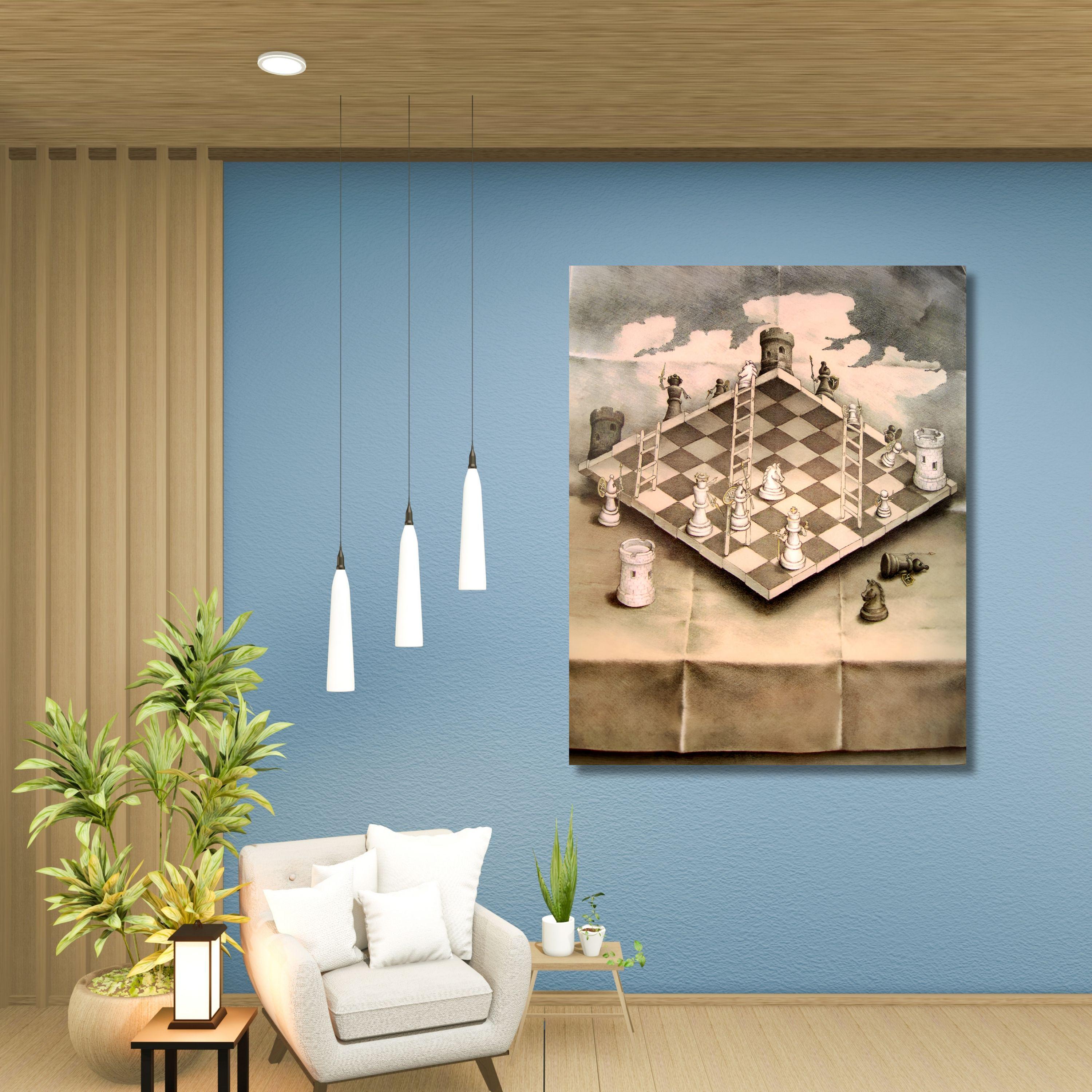 Mc Escher Chess Canvas,print,reproduction Modern Abstract,optical