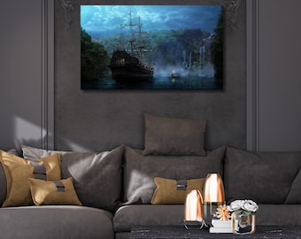 Arte mural en lienzo de barco, pintura de barco, impresión en lienzo de barco pirata, arte mural de barco de guerra, barco Napoleón, arte mural de velero, regalo para marinero