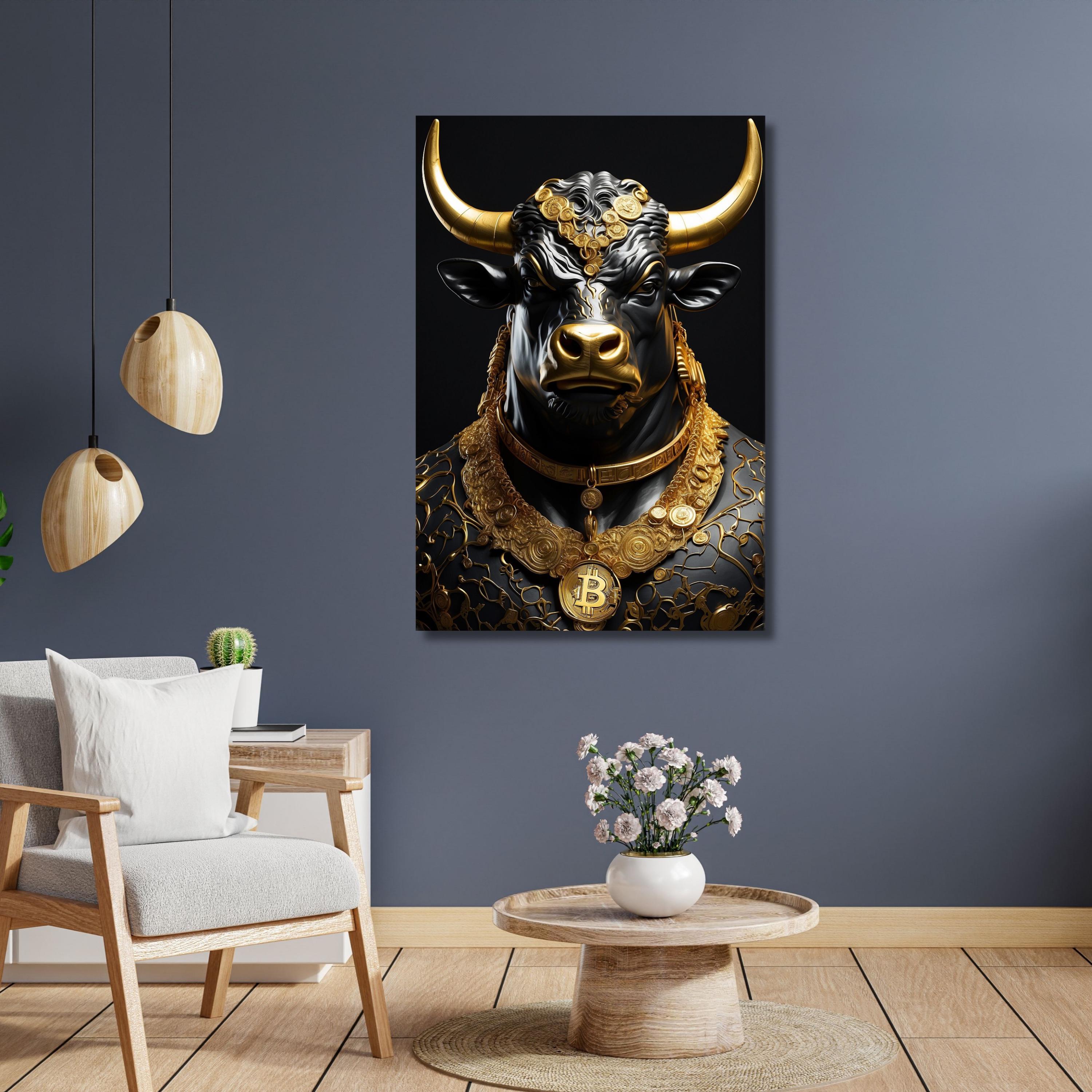 Golden Crypto Bull Artwork, Bitcoin Bull Market Digital Painting