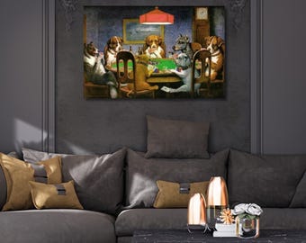 Hunde spielen Poker Poster Druck Kunst, Hunde spielen Poker Leinwand Wandkunst, Hunde spielen Poker Leinwanddruck, Housewarming Geschenke, Mann Höhle Wand Kunst