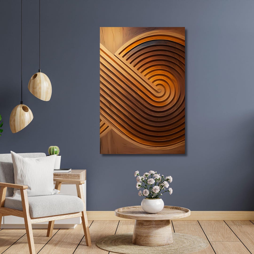 Geometric Wood Wall Art, 3D Carved Wooden Panel, Mid Century Modern ...