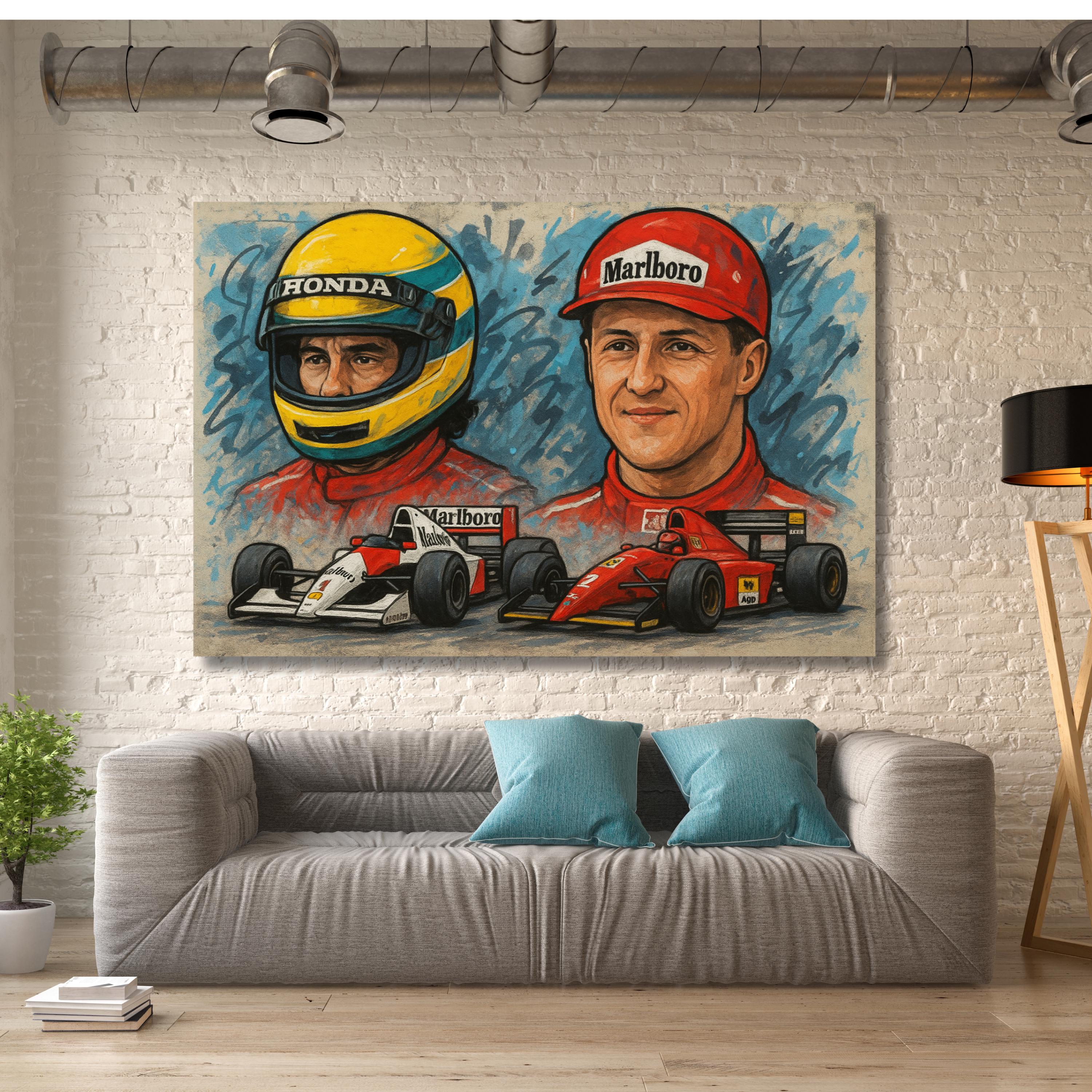 ポップアートのアイルトン・セナとミハエル・シューマッハのアート