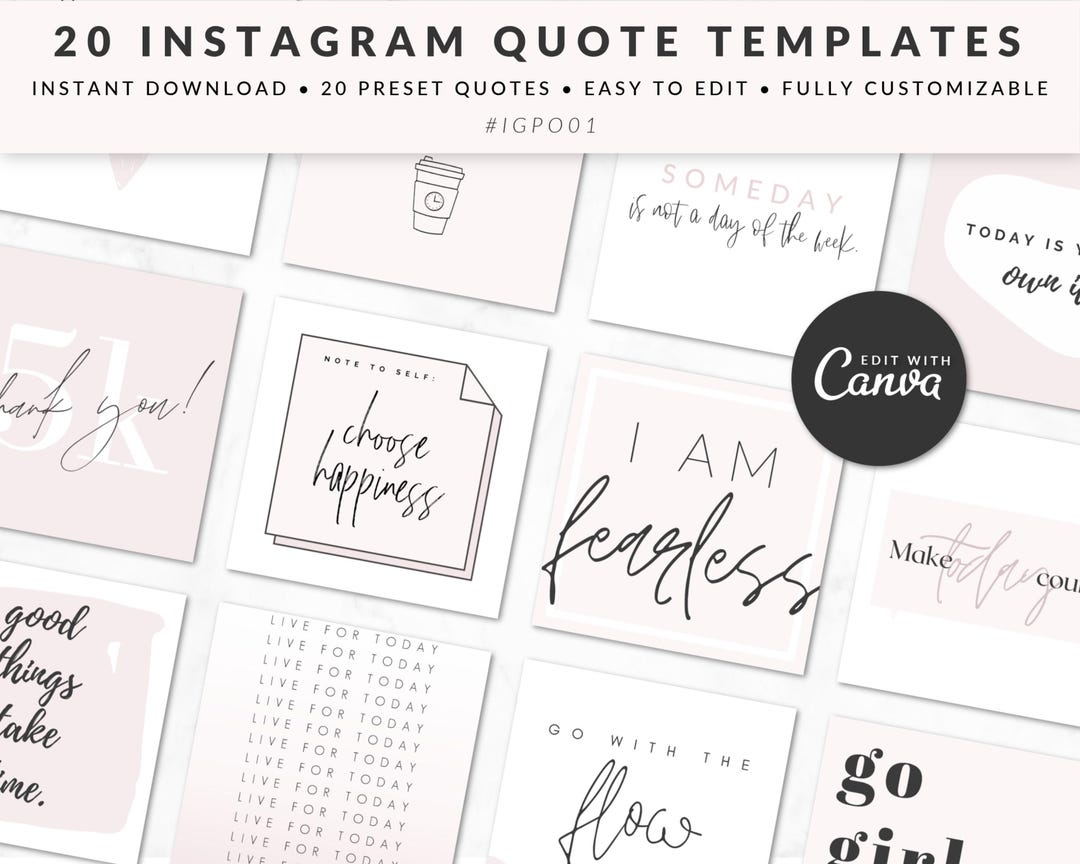 20 Instagram Post Templates for Canva, Inspirational Quotes ...