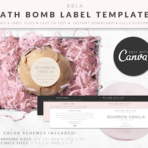 Bath Bomb Label Template Set for Canva, Product Labels, Editable Custom Labels, Product Packaging, Cosmetic Labels, Skincare Labels, KATE