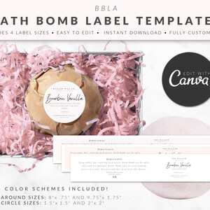 Bath Bomb Canva Product Label Template Set, Product Labels, Cosmetic Labels, Skincare Labels, Custom Editable Label, Product Packaging BELLA