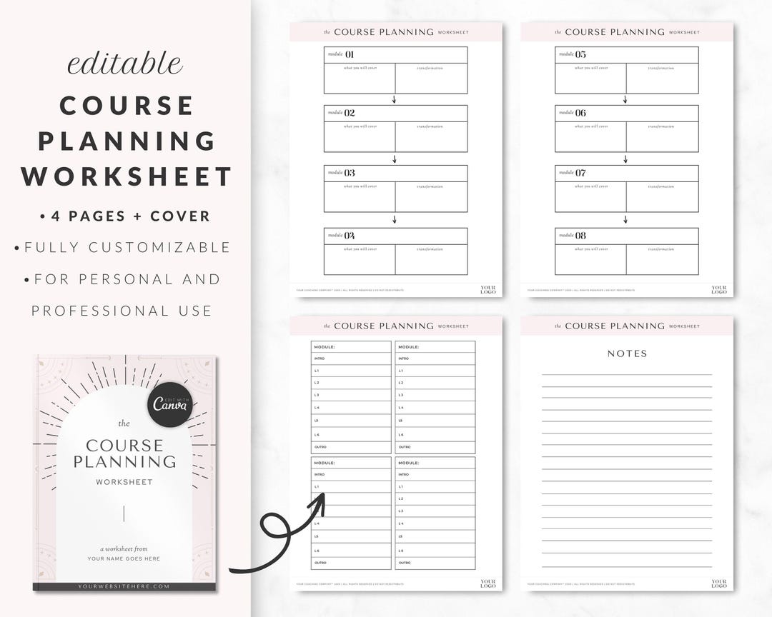 Online Course Planning Worksheet Template, Course Planner, Business ...