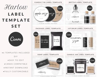 Plantillas de etiquetas de producto para Canva, paquete de plantillas, etiquetas para jabón, velas, frascos y envases, personalizables y editables. HARLOW