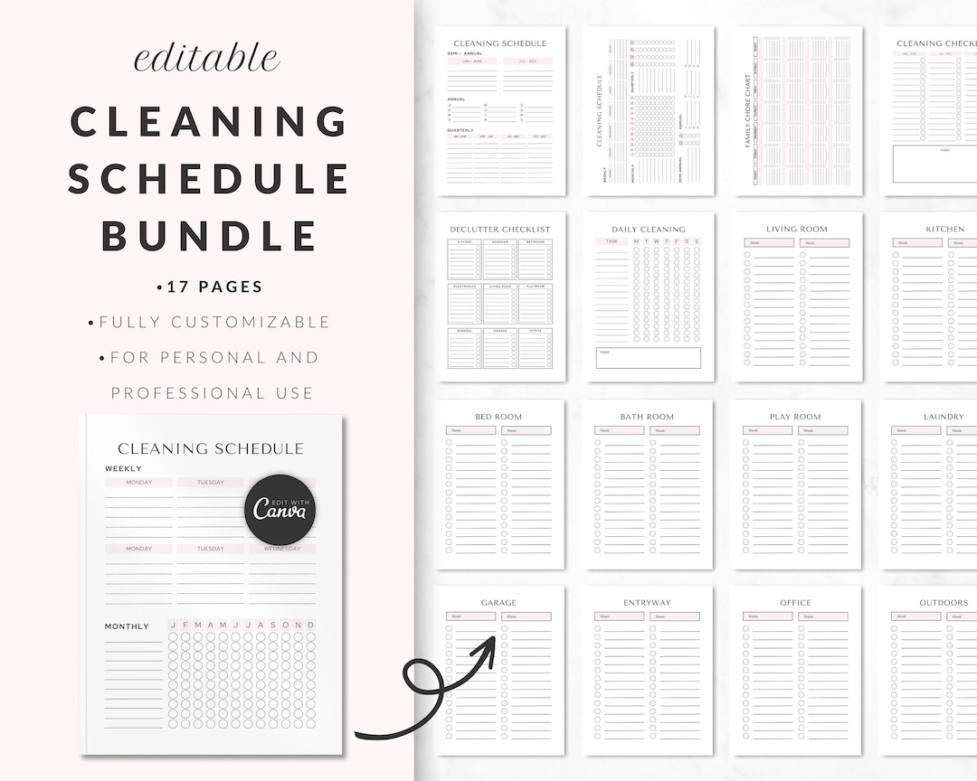 Editable Cleaning Schedule Canva Template Bundle, Organizational ...