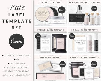 Plantillas de etiquetas de producto para Canva, paquete de plantillas, etiquetas de producto, etiquetas de jabón, etiquetas de vela, etiquetas de frasco, embalaje de producto, KATE