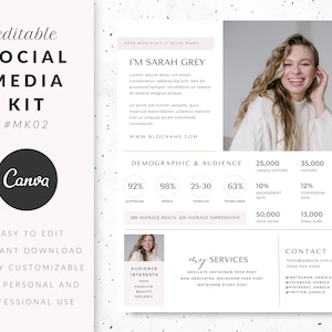 Canva のインフルエンサー メディア キット テンプレート、UGC メディア キット、UGC ポートフォリオ、ソーシャル メディア インフルエンサー、プレス キット、価格表、料金表、編集可能