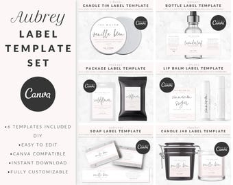 Plantillas de etiquetas de producto para Canva, paquete de plantillas, etiquetas para jabón, velas, frascos y envases, personalizables y editables. AUBREY