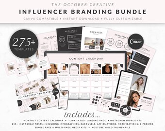 Ensemble de modèles d'influence pour Canva, kit média pour influenceurs, modèle de partenariat de marque, modèles CGU, ensemble de médias sociaux, modèle YouTube