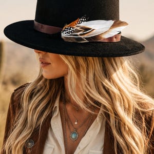 Boho Feather Hat Pin | Duck Feather, Guinea Hatpiece | Rustic Cowgirl Hat Accessory | Western Wedding Bridal Pin | Ladies Neutral Hat Brooch
