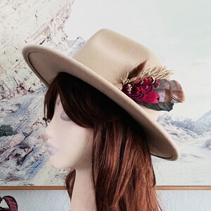 Boho Turkey Feather & Dried Flower Hat Pin Floral Hatpiece Rustic Hat Accessory Wedding Bridal Pin Lady Hat Brooch Western Cowgirl image 2