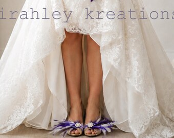 Feather Shoe Clips | Vintage Style Ostrich Feather Shoes | Great Gatsby Wedding | Rhinestone Bridal Heels | White Purple or Custom Colors