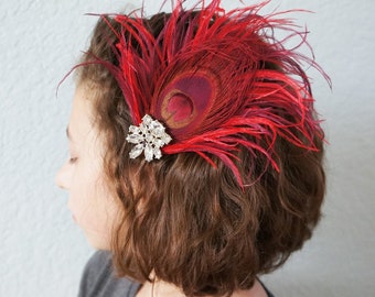 Red Feather Clip, Red Hair Clip, Ostrich Feather Clip  display picture 3