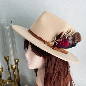 Boho Turkey Feather & Dried Flower Hat Pin Floral Hatpiece Rustic Hat Accessory Wedding Bridal Pin Lady Hat Brooch Western Cowgirl image 4