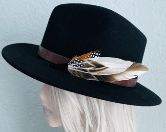 Duck Feather, Guinea Hat Pin | Boho Feather Hatpiece | Rustic Hat Accessory | Wedding Bridal Pin | Lady Neutral Hat Brooch | Western Cowgirl