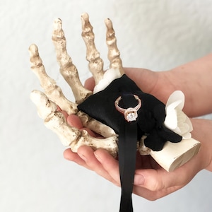 Skeleton Ring Bearer Pillow | Gothic Wedding Ceremony | Til Death Do Us Part | Halloween Engagement Proposal | Crypt Keeper Human Hand Bones