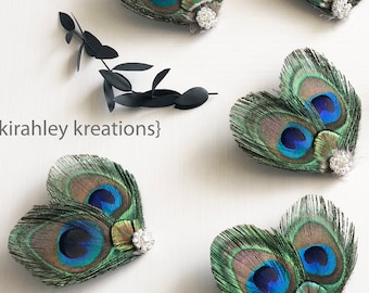 Peacock Hair Clip | Green Feather Hairpiece | Wedding Fascinator | Teal Prom Accent