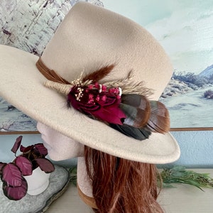 Boho Turkey Feather & Dried Flower Hat Pin Floral Hatpiece Rustic Hat Accessory Wedding Bridal Pin Lady Hat Brooch Western Cowgirl image 3